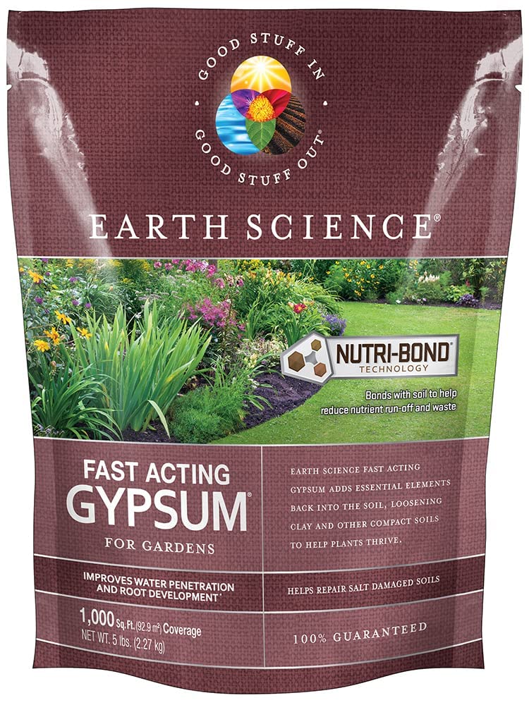 Earth Science Fast Acting Gypsum Granules—5 Lb— Soil Conditioner Adds Calcium, Repairs Salt Damage & Root Growth With Nutri-Bond Runoff Reduction Technology