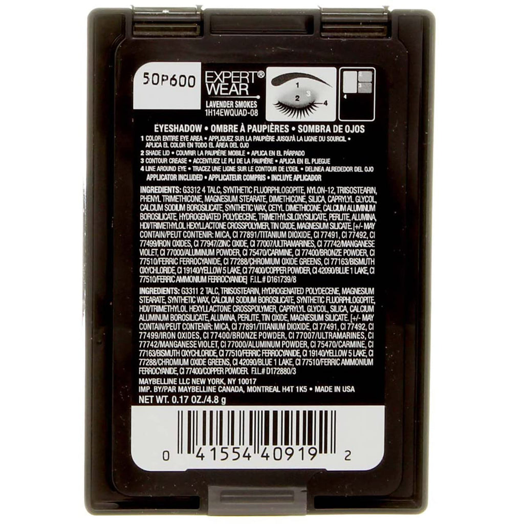 Maybelline New York Expert Wear Quads Eyeshadow, Lavender Smoke [08Q] 0.17 Oz (Pack Of 2)