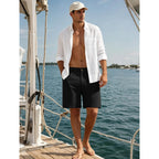 Puimentiua Mens Line Cotton Shorts Casual, Business Casual Summer Beach Golf Shorts With Elastic Drawstring Waist