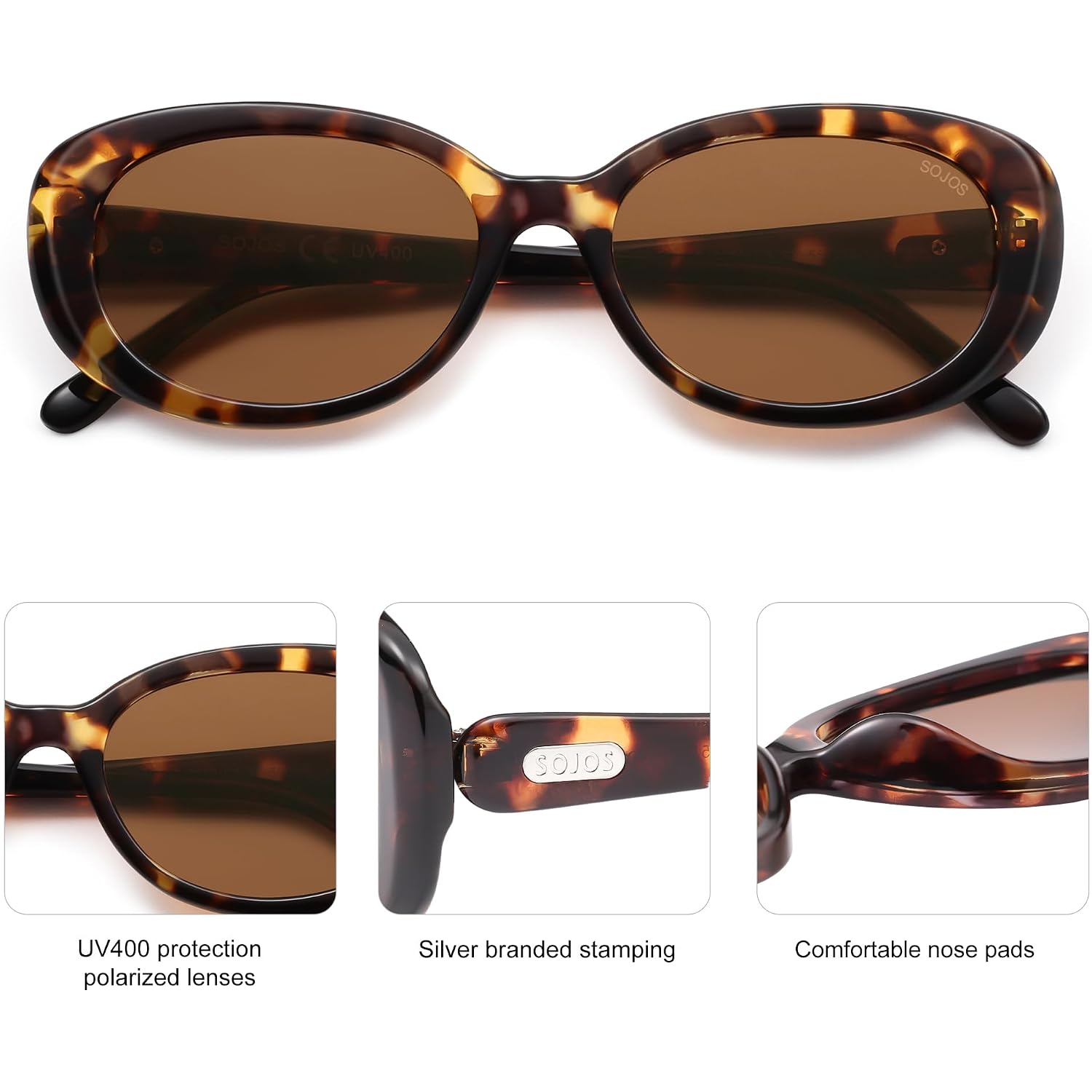 Sojos Retro Oval Polarized Sunglasses For Women Men Big Vintage 90S Style Womens Mens Sunnies Sj2369