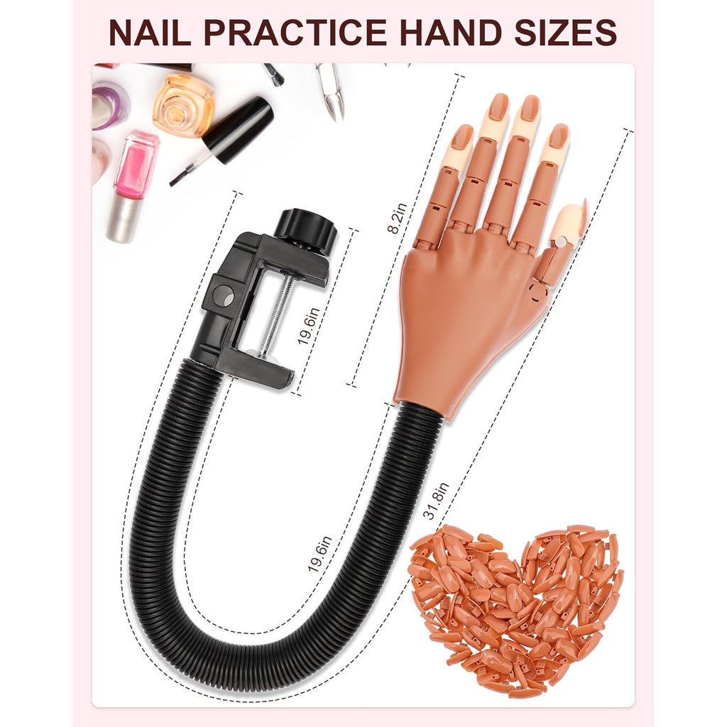 Practice Hand for Acrylic Nails, Flexible Nail Practice Hands Magnetic Fake Hands for Nails Practice, Movable Nail Mannequin Hand with 200PCS Nail Tips for Beginners