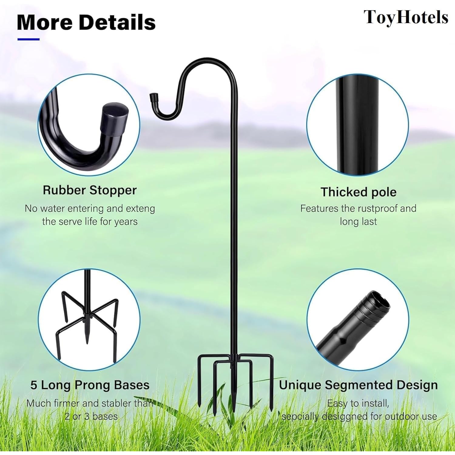 Shepherd Hooks For Outdoor, 1 Pack 62 Inch Bird Feeder Pole With 5 Prongs Base For Hanging Lantern, Hummingbird Feeder, Lightweight Plant, Shepherds Hook For Bird Feeders For Outside