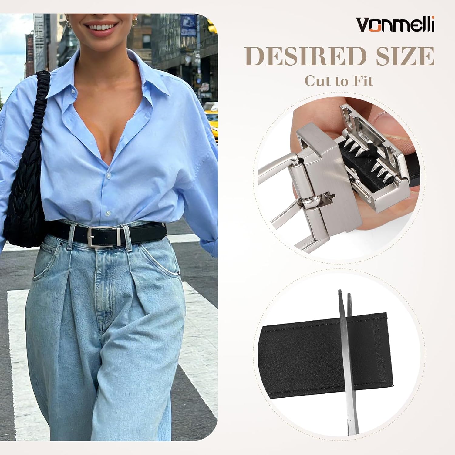 VONMELLI Reversible Belt for Women Leather Belts for Jeans Pants Fashion Ladies Dress Belt Trim to Fit
