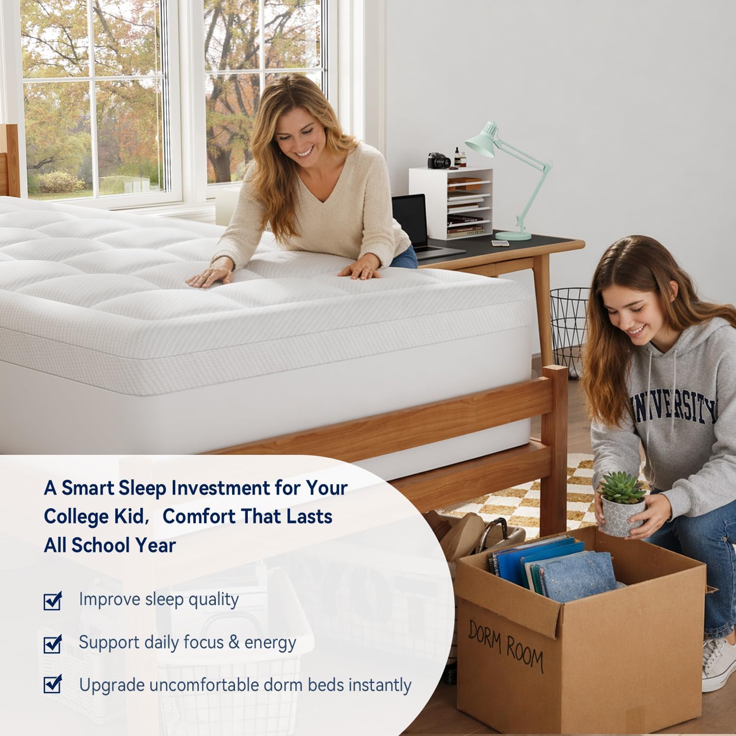 Elemuse Twin Xl Dorm Dual Layer 3 Inch Memory Foam Mattress Topper For College, Dorm Room Essentials, 2 Inch Cooling Gel Foam And 1 Inch Soft Pillow Top Bed Pad,Back To School Comfortable Support