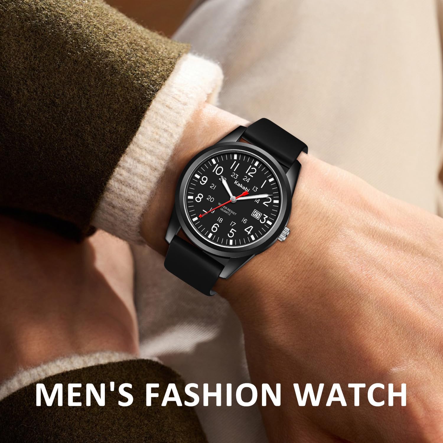 Men'S Easy To Read Watch, Unisex Military Sport Analog Quartz Casual Wristwatch With Comfortable Silicone Strap, 24 Hour Time, 30M Water Resistance