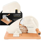 CAWIU Upgraded Manual Bread Slicer for Homemade Sourdough Bread - Adjustable Thickness Bread Cutter with Hand Crank, Suction Cups, Slicing Guide, Scale Line & Cover, for Perfect Even Slices (Cream)