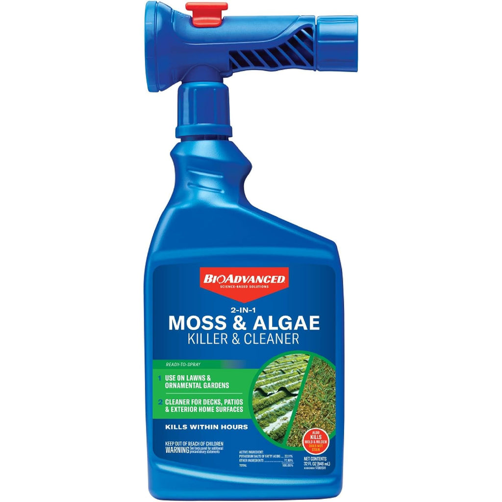 Bioadvanced 2-In-1 Moss And Algae Killer For Lawns, Moss Killer For Roofs, Patios, Decks, And Deck Cleaner, 32 Oz | Ready-To-Spray - Use On Lawns, Ornamental Gardens, And Patios - Deck Cleaner - Up To 1 Year Protection