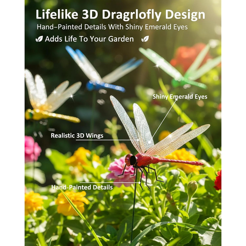 20Pcs Dragonfly Dragon Fly Clips For Bugs Repellent Decor 3D Garden Outdoor Flying Butterflies Decorations Fake To Keep Away Metal Bamboo Stakes Decorative Yard Ornaments Hat Golf Moving (20Pcs)