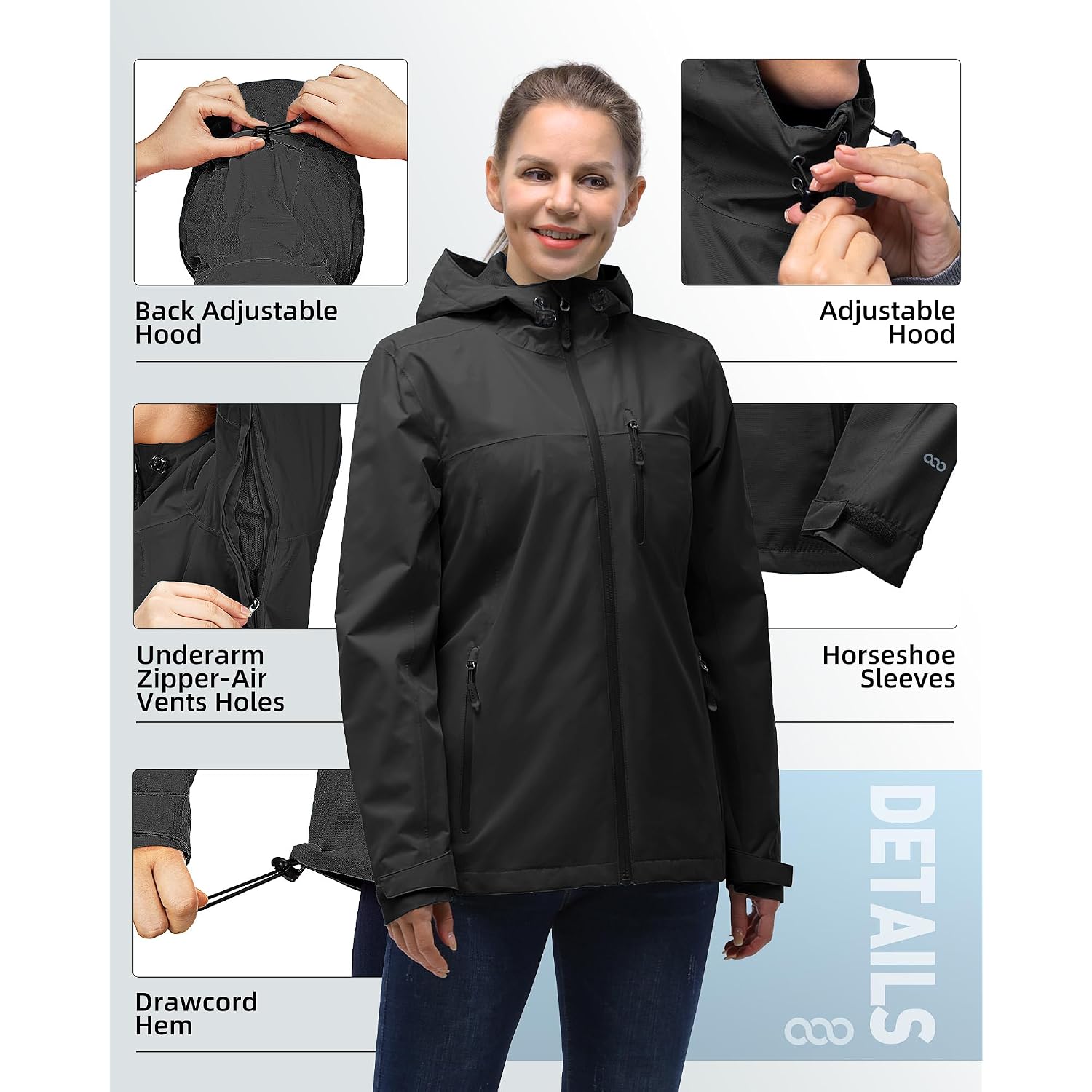 33,000Ft Packable Rain Jacket Women Lightweight Waterproof Raincoat With Hood Cycling Bike Jacket Windbreaker