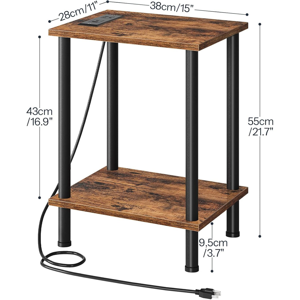 Hoobro Side Table With Charging Station, Set Of 2 End Tables With Usb Port And Outlets, Nightstand With 2-Layer Storage Shelves For Small Spaces, Living Room, Bedroom, Rustic Brown Bf09Ubzp201
