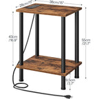 Hoobro Side Table With Charging Station, Set Of 2 End Tables With Usb Port And Outlets, Nightstand With 2-Layer Storage Shelves For Small Spaces, Living Room, Bedroom, Rustic Brown Bf09Ubzp201