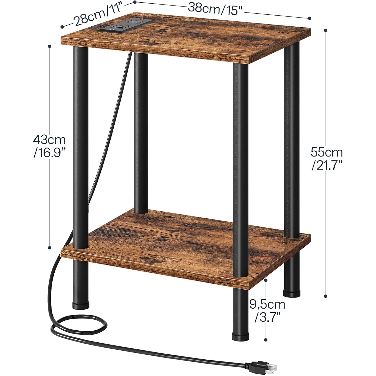 Hoobro Side Table With Charging Station, Set Of 2 End Tables With Usb Port And Outlets, Nightstand With 2-Layer Storage Shelves For Small Spaces, Living Room, Bedroom, Rustic Brown Bf09Ubzp201