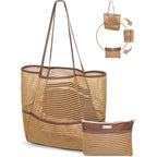 Mesh Beach Tote Bag Packable,2026 New 2-In-1 Large Lightweight Foldable Beach Bags With Multiple Pockets For Women