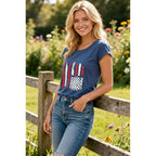 Women's Floral T-Shirts Graphic Loose Tees Sunflower Graphic Summer Short Sleeve Boho Casual Tops Flag-b