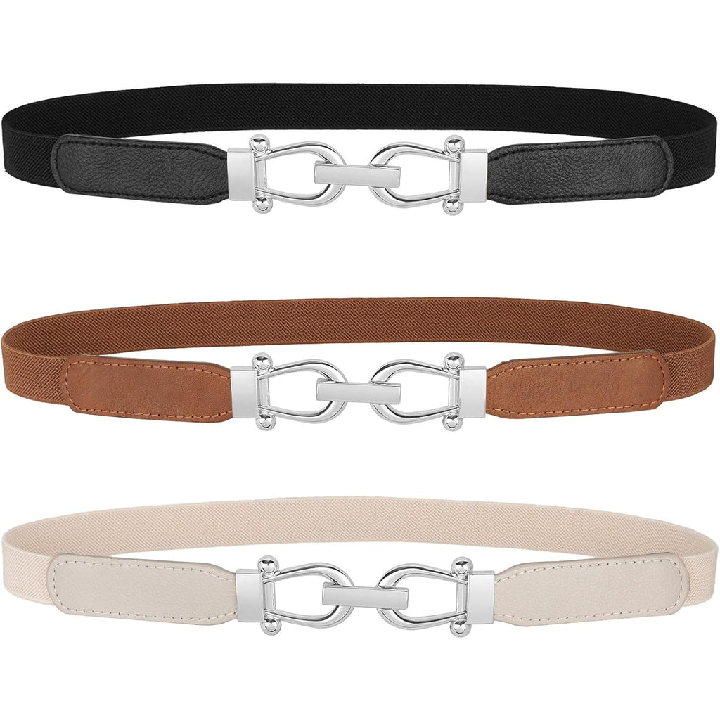 JASGOOD Women Skinny Elastic Belt for Dresses,Thin Retro Stretch Waist Belt with Golden Buckle