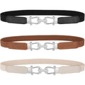 JASGOOD Women Skinny Elastic Belt for Dresses,Thin Retro Stretch Waist Belt with Golden Buckle