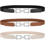 JASGOOD Women Skinny Elastic Belt for Dresses,Thin Retro Stretch Waist Belt with Golden Buckle