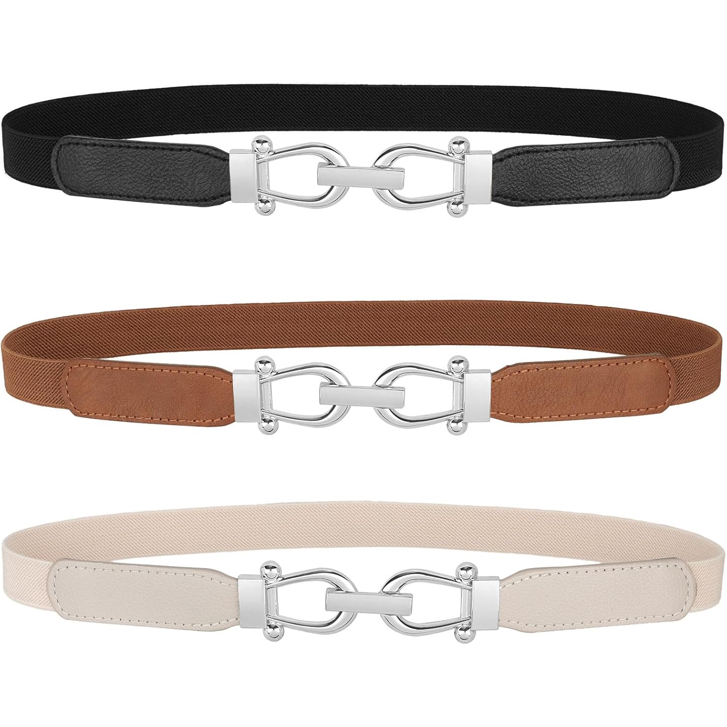 JASGOOD Women Skinny Elastic Belt for Dresses,Thin Retro Stretch Waist Belt with Golden Buckle