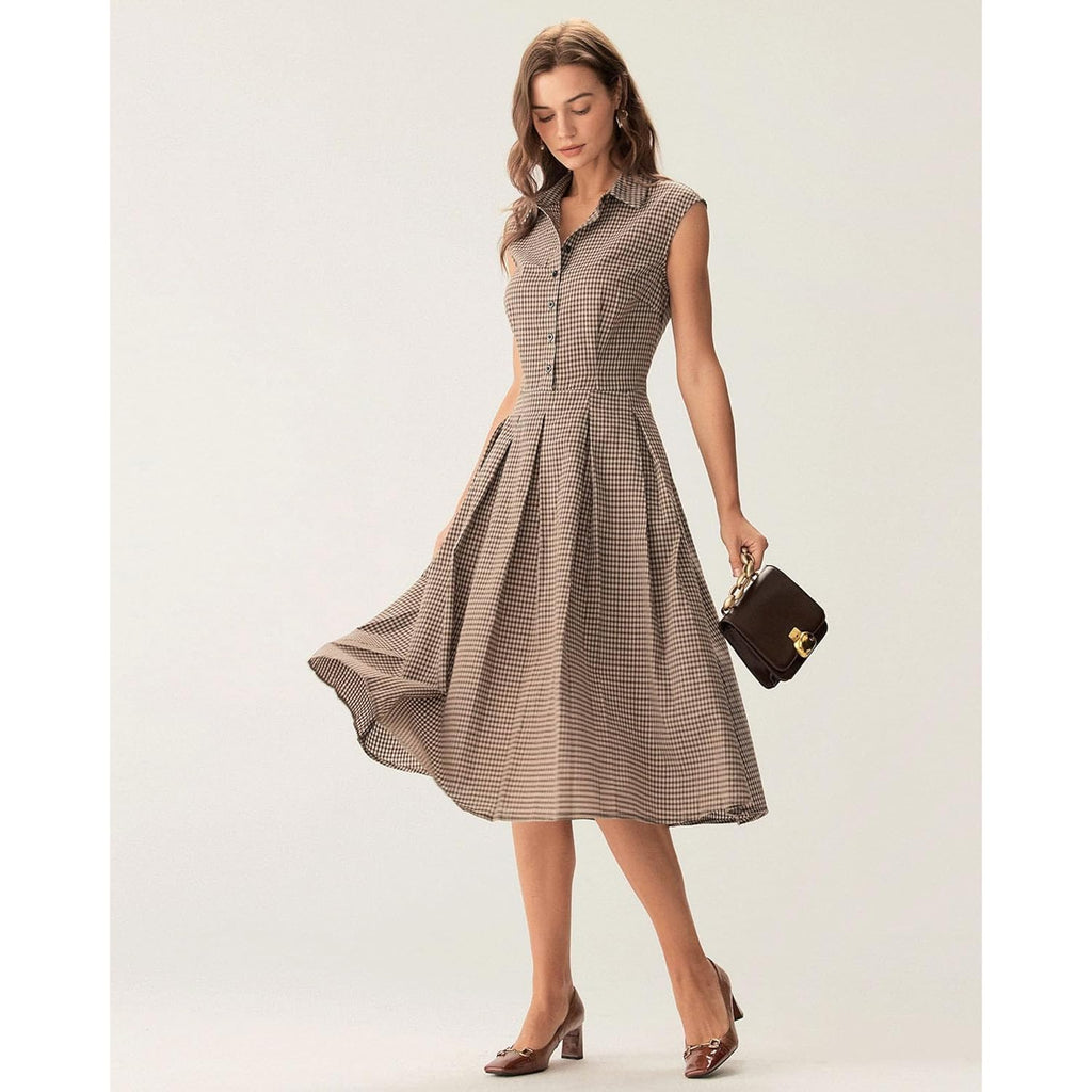 Rihoas Women'S Plaid Dress Sleeveless Button Up Midi A Line Dress Office Work Dress