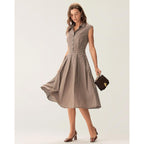 Rihoas Women'S Plaid Dress Sleeveless Button Up Midi A Line Dress Office Work Dress