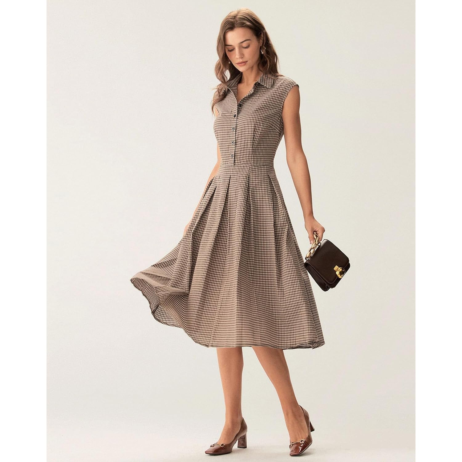 Rihoas Women'S Plaid Dress Sleeveless Button Up Midi A Line Dress Office Work Dress