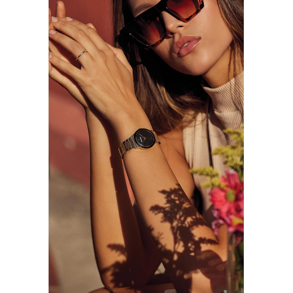 Bulova Ladies' Modern Millenia Gold Stainless Steel 2-Hand Quartz Watch, Blacl Dial Style: 97L175