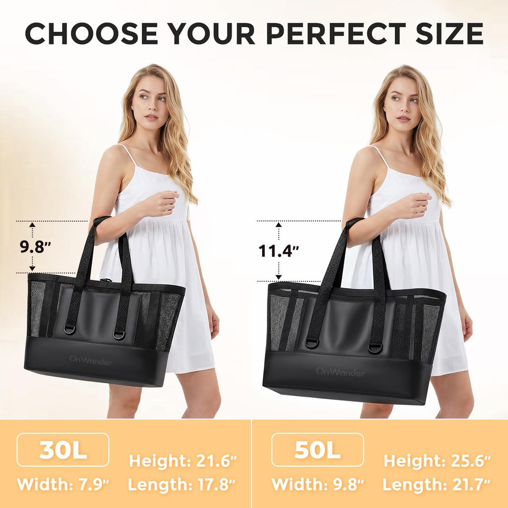Large Mesh Beach Bag, Waterproof Bottom Tote, Structured Design Waterproof Pocket, Sandproof Pool Bag For Cruise Gym