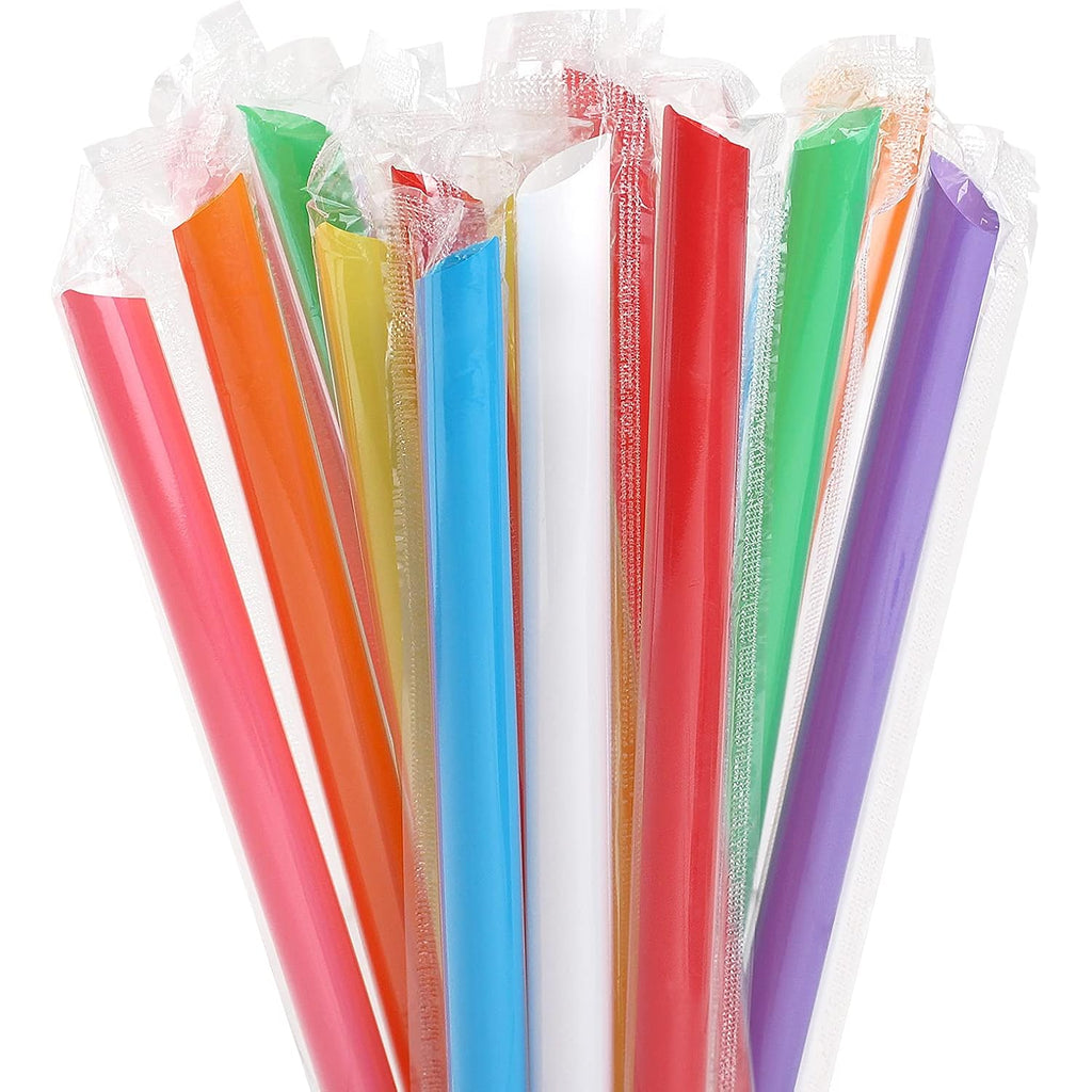 100 Pcs Jumbo Smoothie Straws Boba Straws,Individually Wrapped Multi Colors Disposable Plastic Large Wide-Mouthed Milkshake Bubble Tea Drinking Straw(0.43" Diameter And 9.45" Long)
