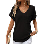 Womens Waffle Knit Tops 2026 Spring Summer V Neck Shirts Casual Trendy Women's Blouses Basic Tee