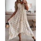 Cupshe Maxi Summer Dress For Women Lace V Neck Sleeveless Sundress Boho Crochet Tassel Flowy Beach Vacation Graduation Dress