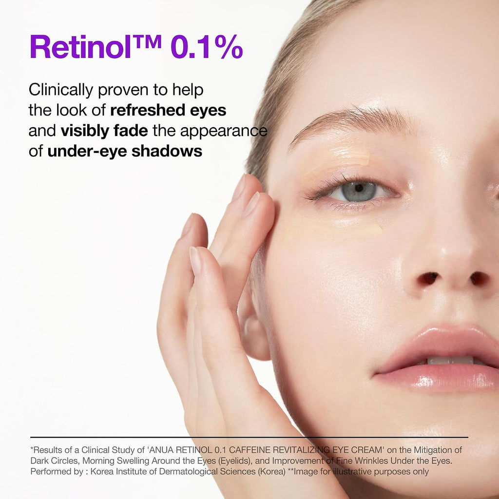 Anua Retinol 0.1 Caffeine Revitalizing Eye Cream, Lightweight Formula For Dark Circles & Puffiness, Hydrating For Sensitive Skin, Korean Skincare,1.05 Fl Oz