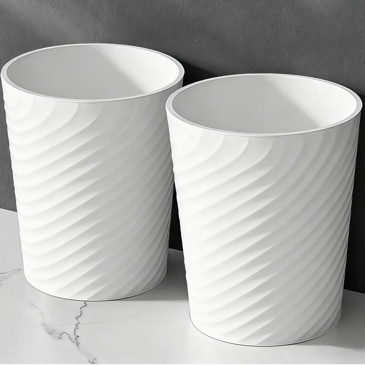 Bathroom Trash Can 1.8 Gallon Small Waste Basket Garbage Can For Dorm Kitchen Toilet Office Bedroom, 2 Pack White