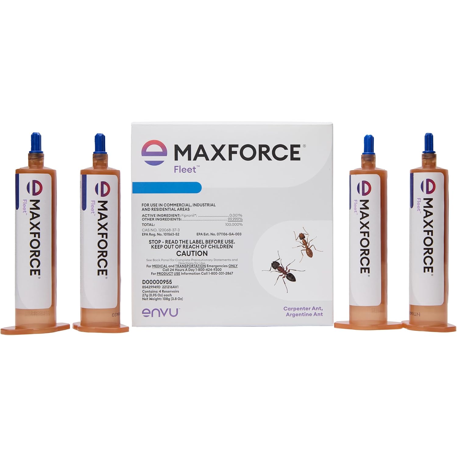 Maxforce Fleet Ant Bait Gel (4X27Gram) - Fastest-Acting Ant Killer With Fipronil - Indoor & Outdoor Use - Kills Entire Colonies, Controls Carpenter, Argentine, Odorous House Ants, & More