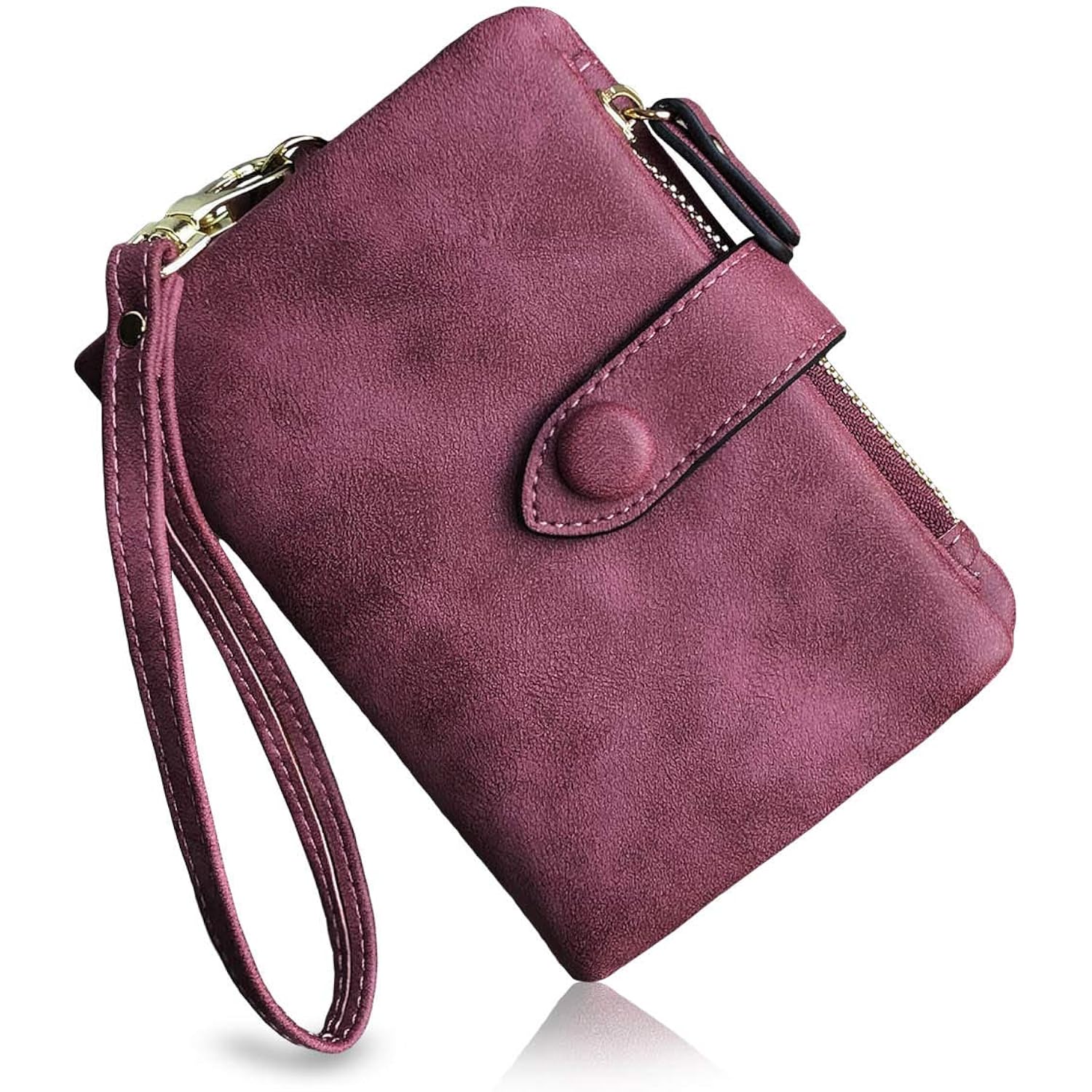 Pofeexio Womens Small Bifold Leather Wallets Rfid Ladies Wristlet With Card Slots Id Window Zipper Coin Purse | Small