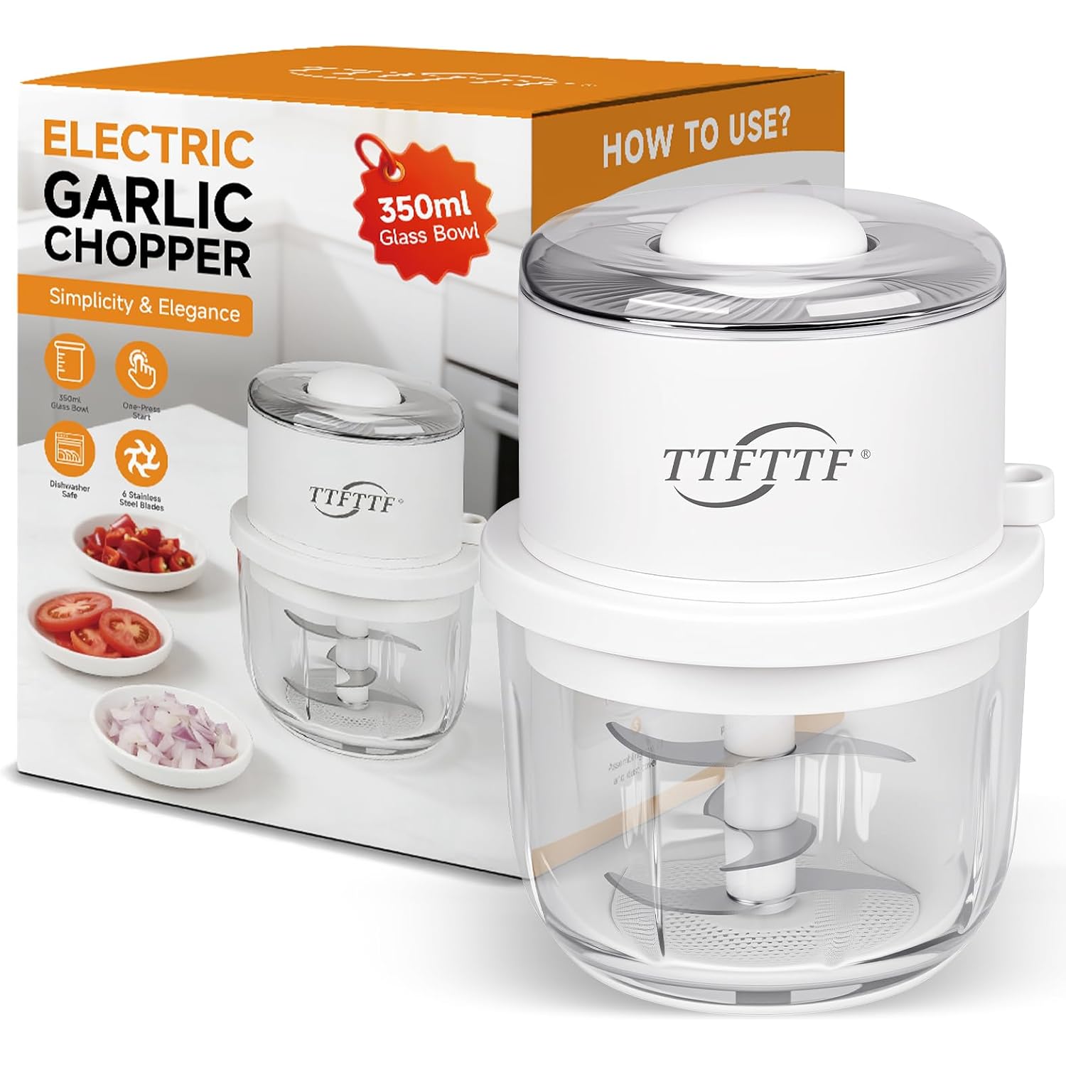 Electric Garlic Chopper, 350Ml Glass Bowl Mini Food Processor, Portable Veggie Chopper Onion Garlic Grinder, Wireless Food Processor For Ginger, Chili, Fruit, Meat, Etc