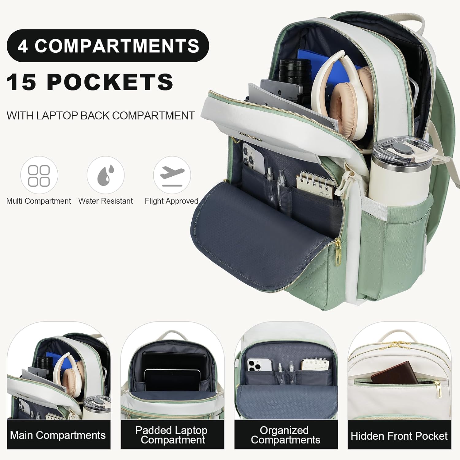 Vankean 15.6 Inch Laptop Backpack For Women Large Capacity Waterproof