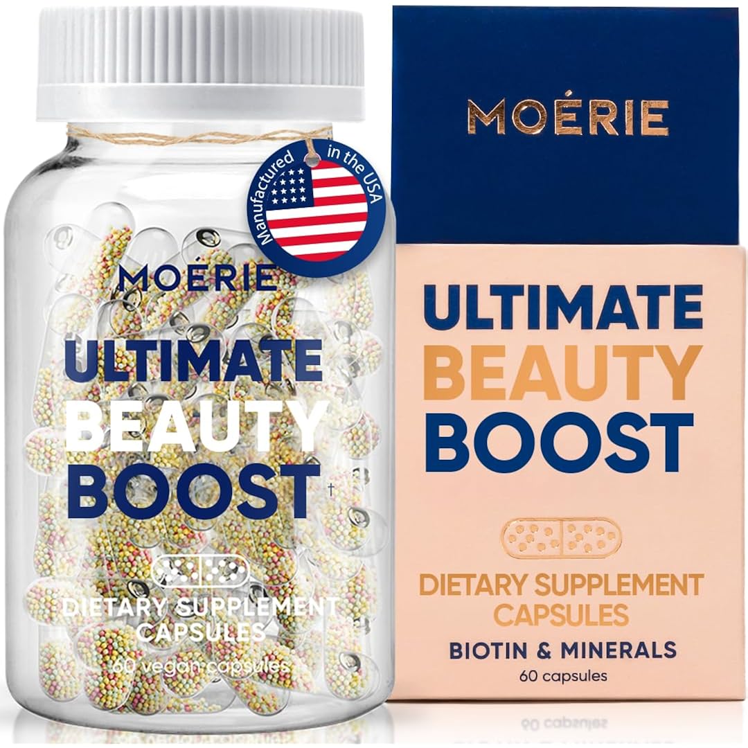 Moerie Ultimate Hair Boost Supplements for Women & Men - Hair, Skin, Nails Vitamins with Biotin & Minerals for Hair Health - Thicker Hair - 60 Capsules
