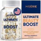 Moerie Ultimate Hair Boost Supplements for Women & Men - Hair, Skin, Nails Vitamins with Biotin & Minerals for Hair Health - Thicker Hair - 60 Capsules
