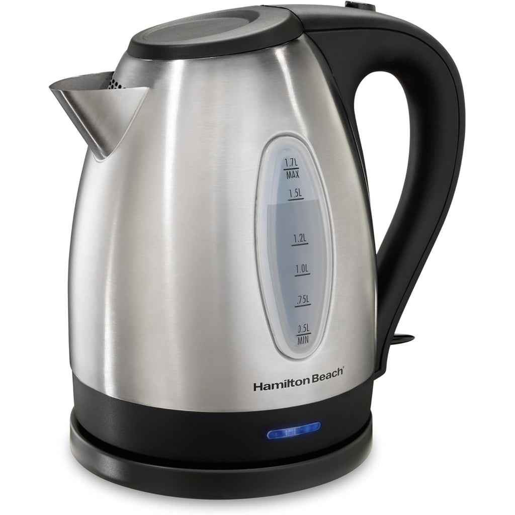 Hamilton Beach Electric Tea Kettle, Water Boiler & Heater, 1.7 Liter, Cordless Serving, 1500 Watts for Fast Boiling, Auto-Shutoff and Boil-Dry Protection, Stainless Steel (40880)
