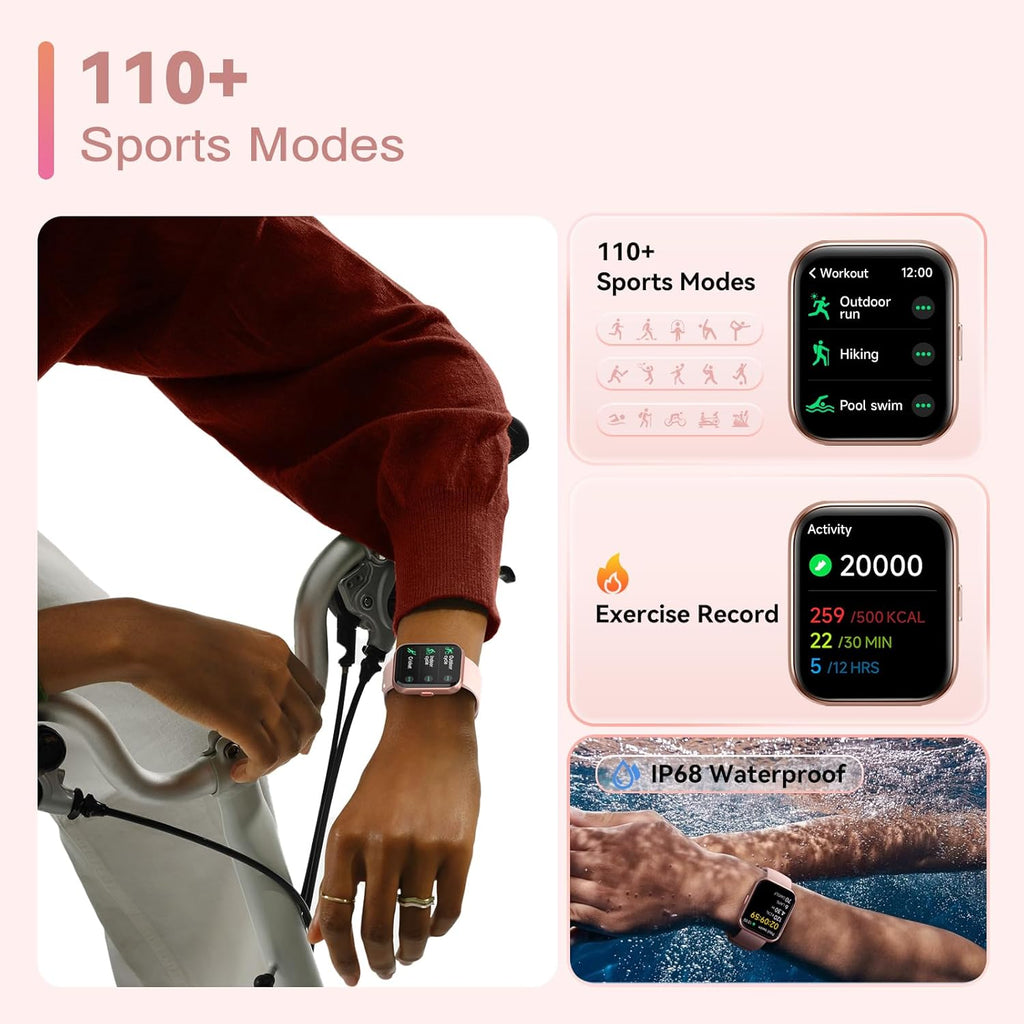 Smart Watches for Women, Alexa Built-in Fitness Watch with 1.8" LCD Screen & Bluetooth Call (Make/Answer), Heart Rate/SpO2/Sleep Monitor, 100 Sports, IP68 Waterproof Smartwatch for Apple Android