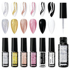 TWOEIGHT 6 Pcs 8 ML Gel Liner Polish Nail Art Set Chrome Metallic Glitter Soak Off Gel Polish Kit Nail Art Manicure Salon DIY at Home for Women (Silver Gold Rose Gold Purple Gold Black White)