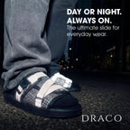 Draco Dracoslides Reflective Slides For Men And Women, Wrapped In Reflective 3M With Adjustable Straps For Wide/Narrow Feet, Sandals With Arch Support & Slip Resistant, Men & Women Footwear, Black