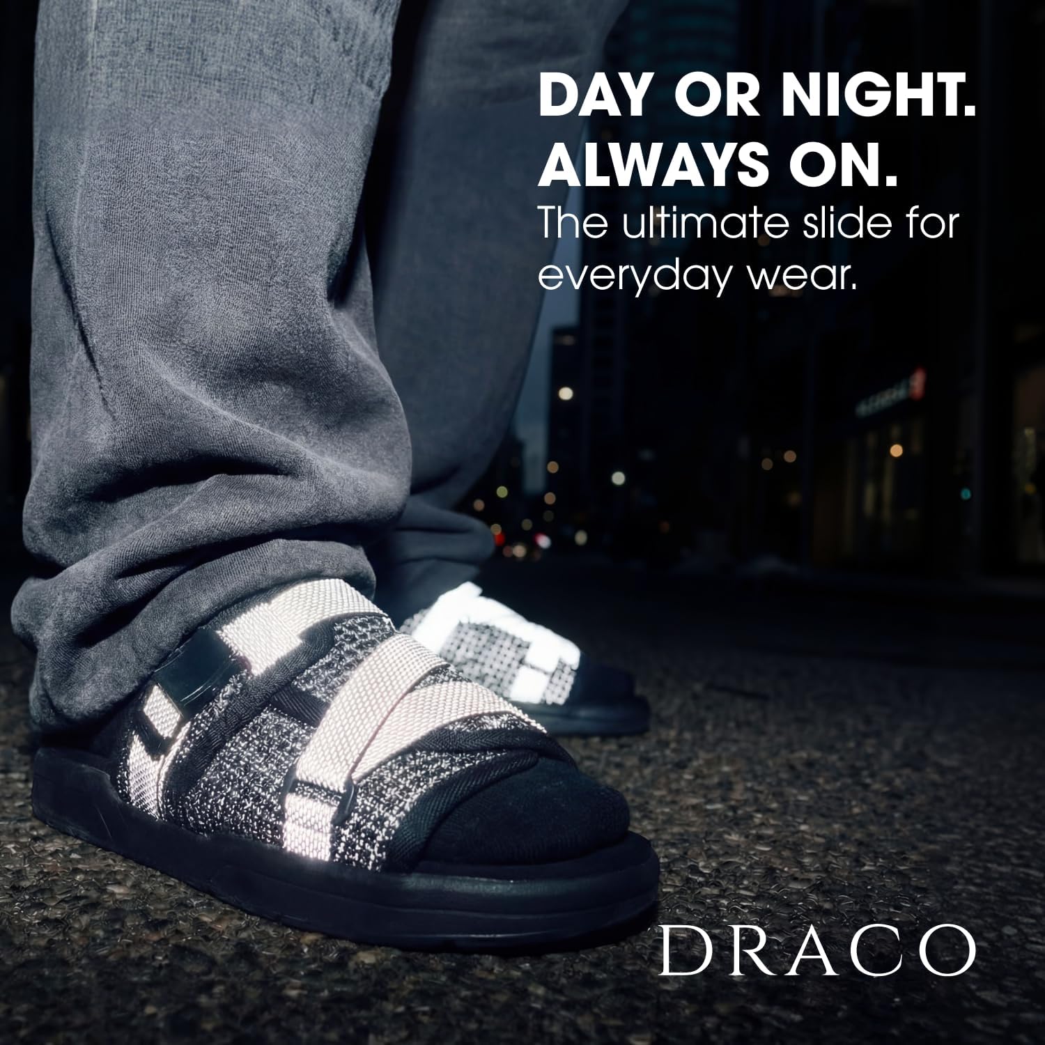 Draco Dracoslides Reflective Slides For Men And Women, Wrapped In Reflective 3M With Adjustable Straps For Wide/Narrow Feet, Sandals With Arch Support & Slip Resistant, Men & Women Footwear, Black