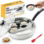 Egg Poacher - Eggssentials Poached Egg Maker, Stainless Steel Egg Poaching Pan, Poached Eggs Cooker Food Grade Safe PFOA Free with Spatula.
