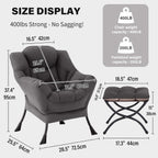Lazy Chair With Ottoman, Gray Modern Large Accent Chairs, Comfy Leisure Sofa Armchair With Ottoman, Reading Chair With Footrest For Bedroom, Living Room, Dorm Rooms, Garden Dark Grey