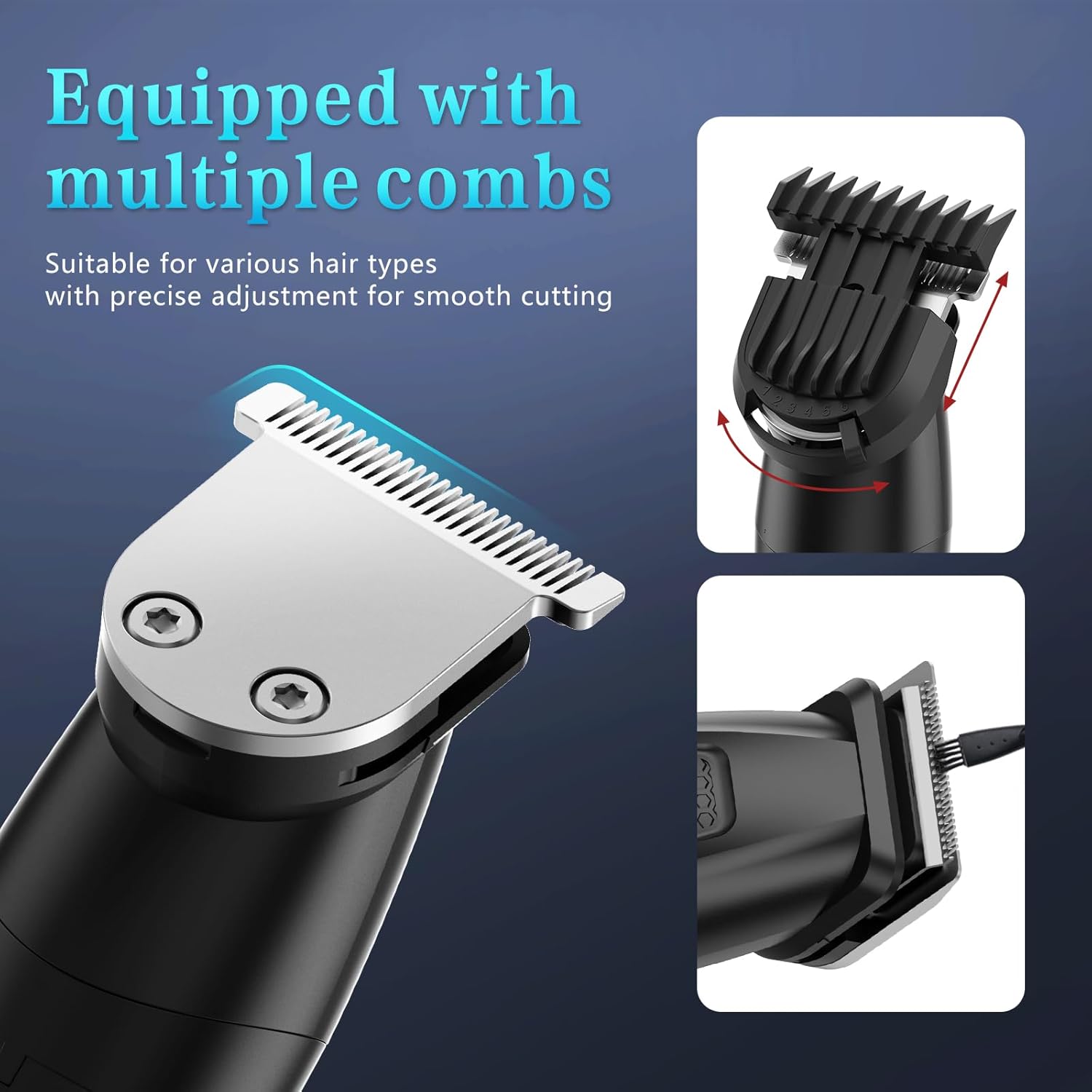 Bomxin Beard Trimmer for Men 6 in 1 Cordless Waterproof Electric Hair Clippers Mustache Body Face Trimmer All in One Grooming Kit with LED Display USB Rechargeable
