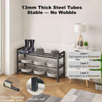 3-Tier Expandable Shoe Rack – Adjustable Heavy-Duty Metal Shoe Organizer Shelf For Closet, Entryway, Mudroom & Garage – Durable Freestanding Storage, Black