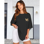 Womens Oversized Tshirt Graphic Tees Crew Neck Summer Short Sleeve Loose Fit Tops 2026 A-butterfly Print Black