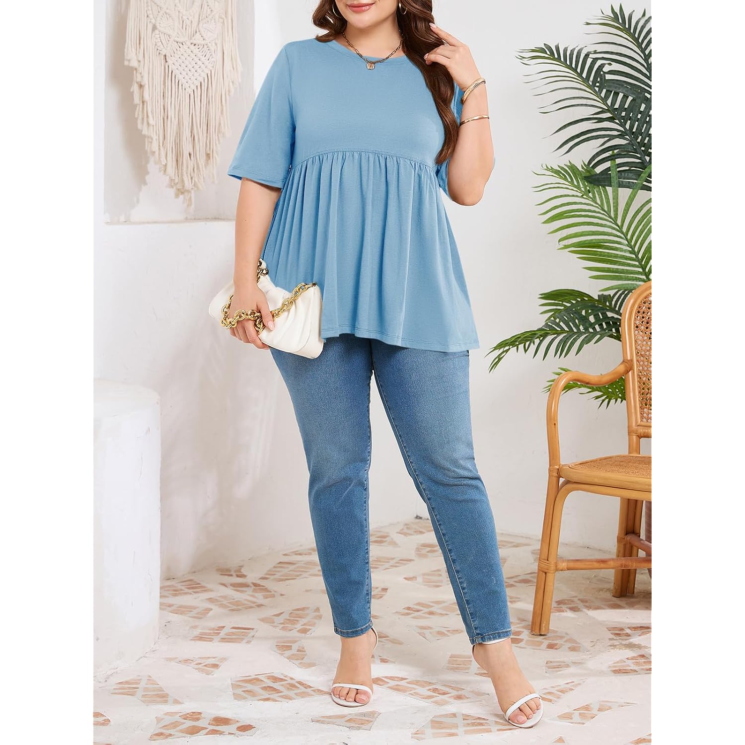 Cicy Bell Womens Summer Babydoll Tops Oversized Short Sleeve Crewneck T Shirts Casual Loose Plus Size Tunics