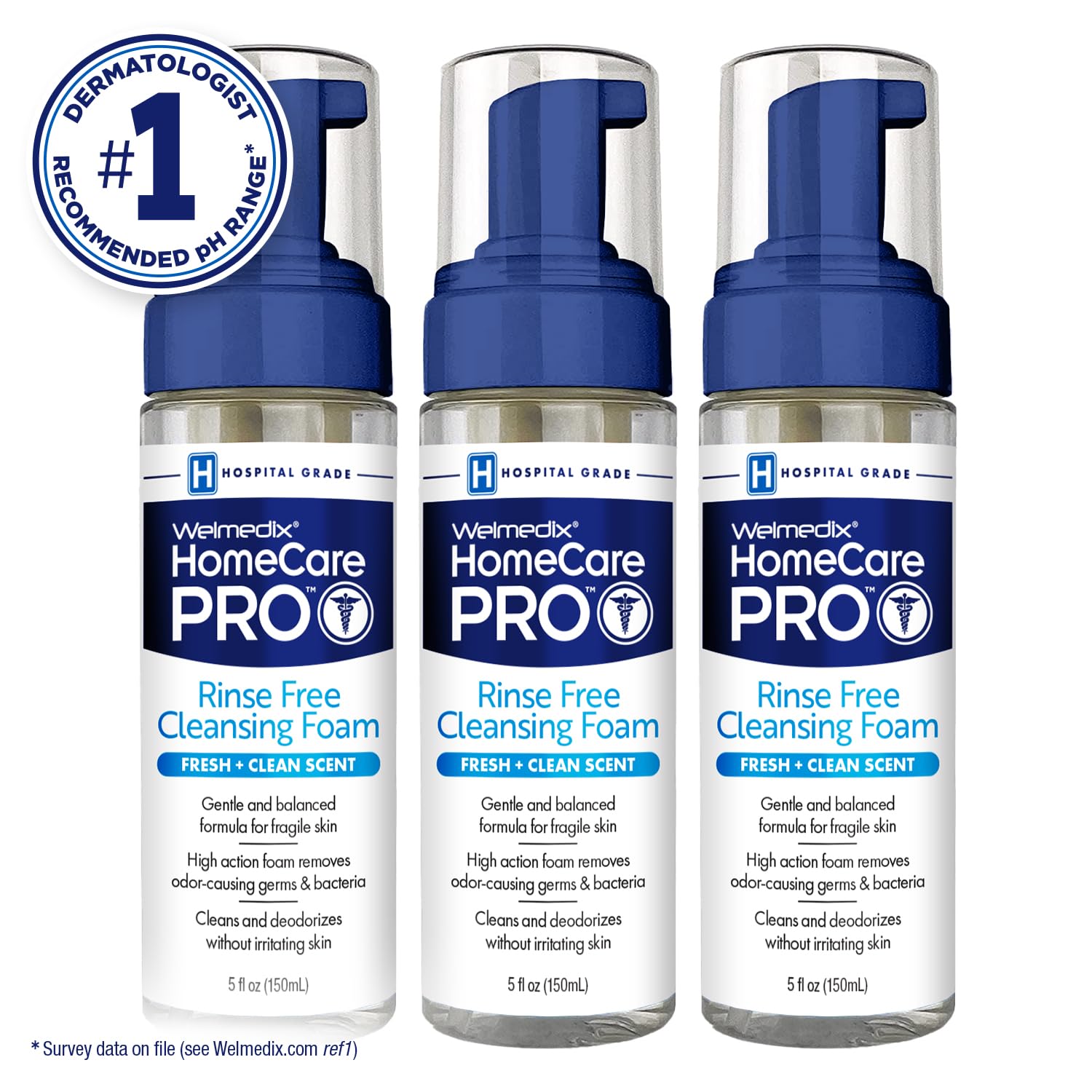 Welmedix No Rinse Cleansing Foam - Rinse Free & Waterless Body Wash, 3-In-1 Shampoo & Foaming Cleanser, Hospital Grade & Ph Balanced - Pack Of 3